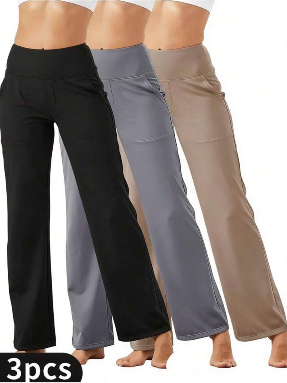 New!! Women's 3-Pack Stretch Bootcut Pants - Black, Grey, Khaki Large - Picture 1 of 9